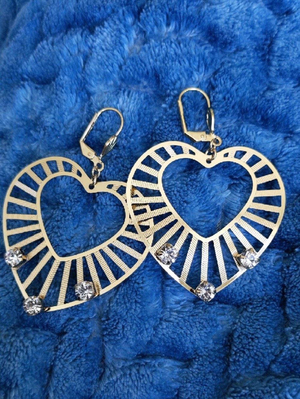 Gold Heart Drop Earrings with Crystal Accents